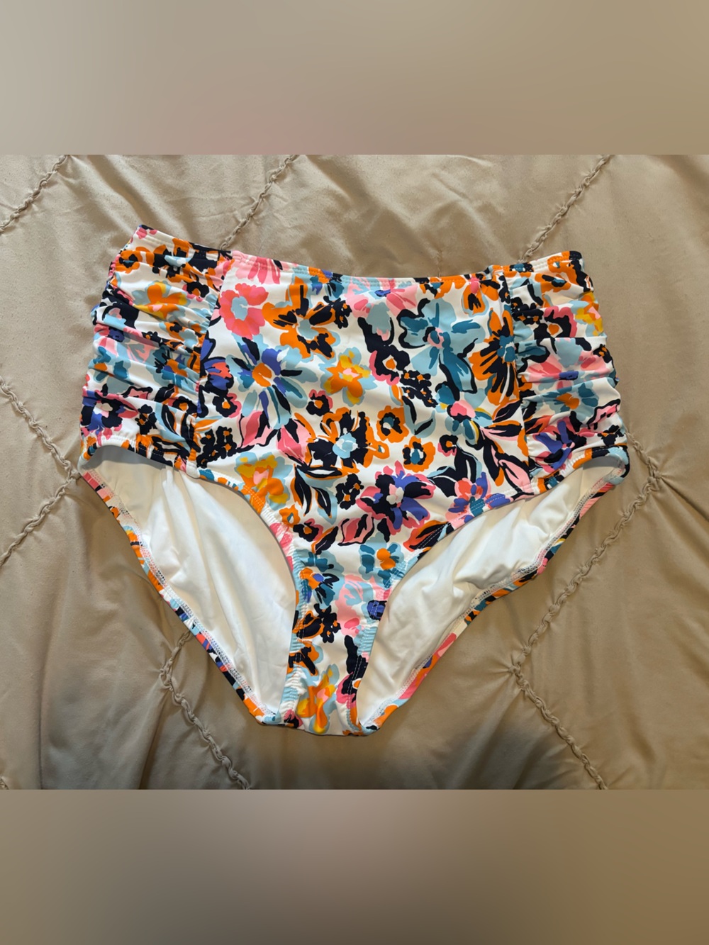 Anne Cole High-Waist Floral Bikini Bottoms - White, Pink, Orange, Blue